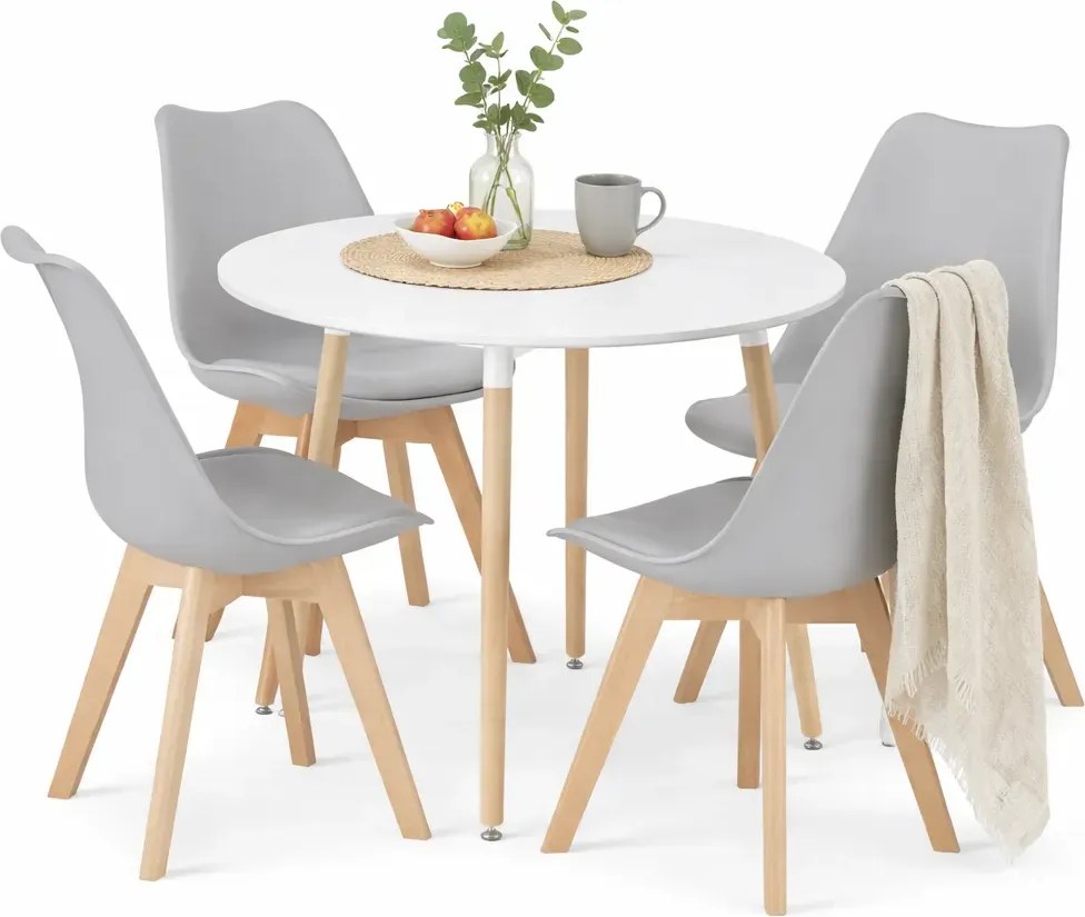 Biały stół + 4 sztuki szarych krzeseł M7-L36