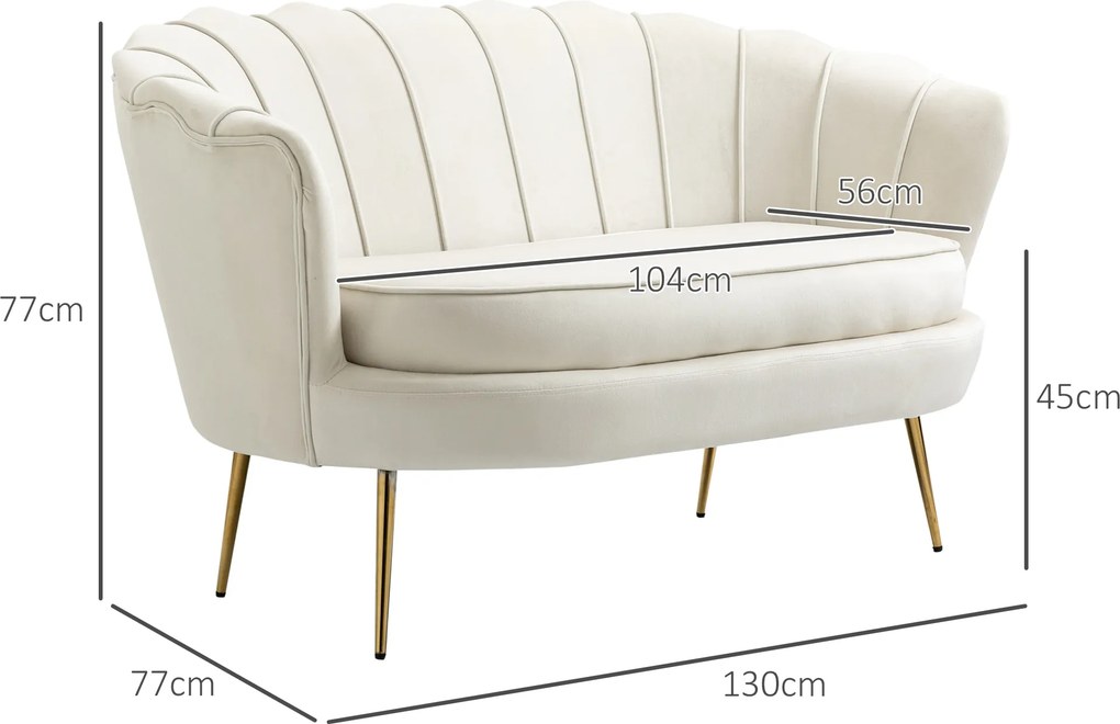 HOMCOM sofa dwuosobowa aksamitna kremowa styl vintage wygodna kanapa do salonu do 150 kg złote nogi | Aosom PL