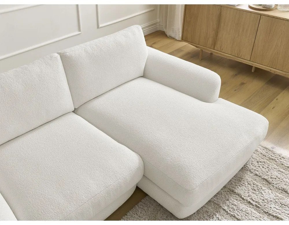 Biały narożnik z materiału bouclé (prawostronny/z szezlongiem) Leonore – Bobochic Paris