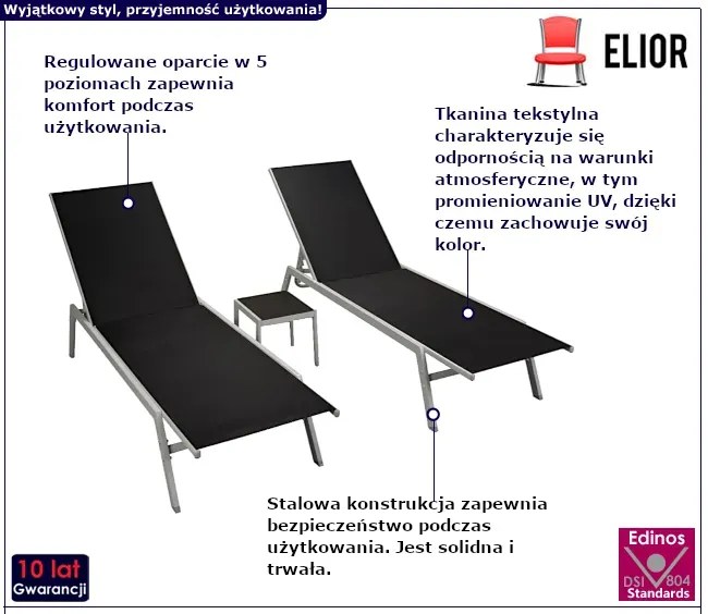 Zestaw dwóch leżaków ze stolikiem - Tandi