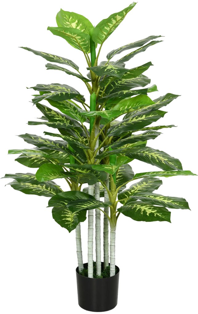 HOMCOM Sztuczna Roślina, Roślina z Plastiku, Doniczka z Cementu, Do Wnętrz i Na Zewnątrz, 120 cm, Zielona