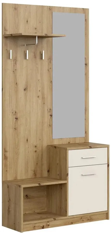 Garderoba z lustrem do przedpokoju dąb artisan + kaszmir A6-C32