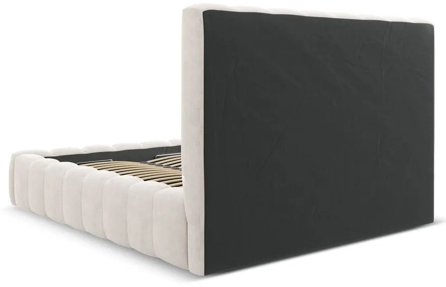 Kremowe tapicerowane łóżko dwuosobowe ze schowkiem i stelażem 180x200 cm Kelp – Micadoni Home