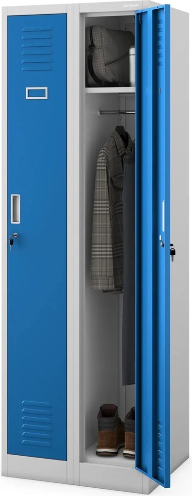 Dwudrzwiowa szafa BHP wąska 60x50x180 cm Kacper 2 szary/niebieski