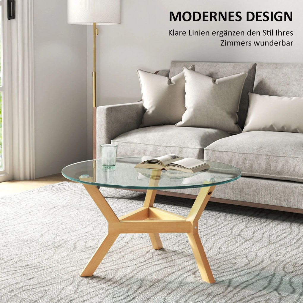 HOMCOM Okrągły stolik pomocniczy z hartowanego szkła z regulowanymi podkładkami pod nogi i stelażem ze stali, do salonu, sypialni