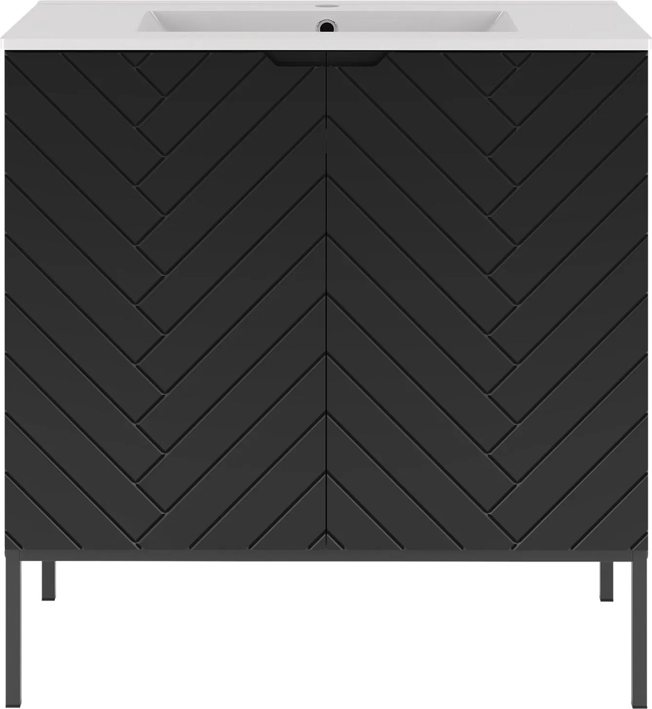 Szafka z umywalką wpuszczaną Aspen 08 czarna, 80 cm - zestaw 3