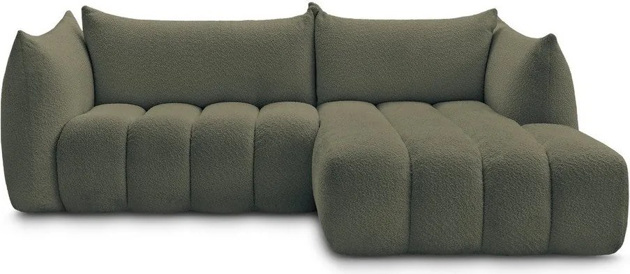 Zielony narożnik z materiału bouclé (prawostronny/z szezlongiem) Azra – Bobochic Paris