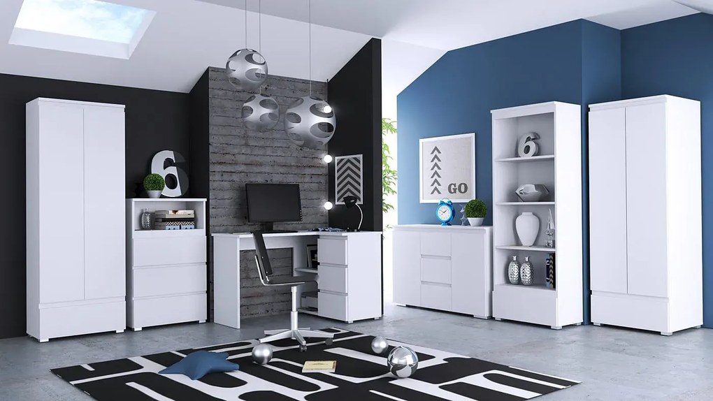 6 elementowy zestaw białych mebli z biurkiem do pokoju młodzieżowego P7-F57