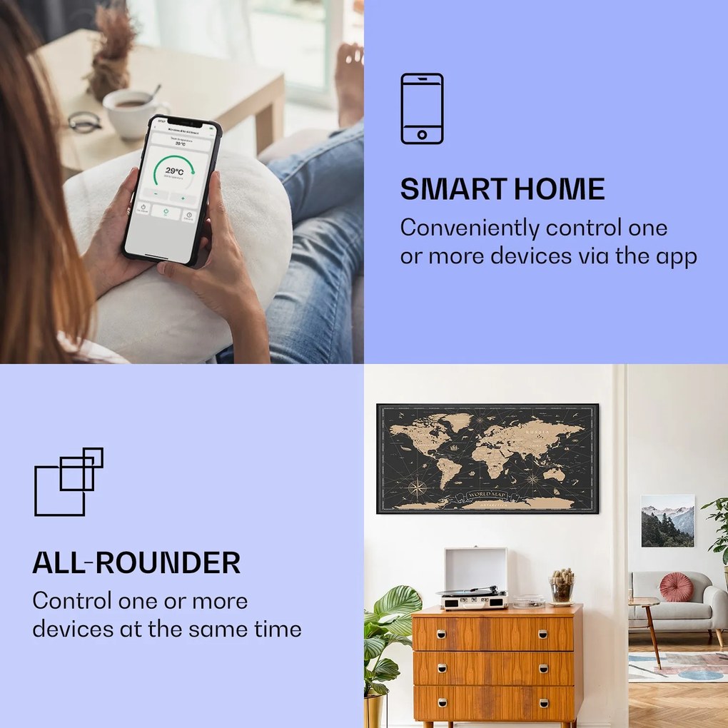 Klarstein Wonderwall Art Smart 700W 60x120cm Obraz na podczerwień Mapa nocna