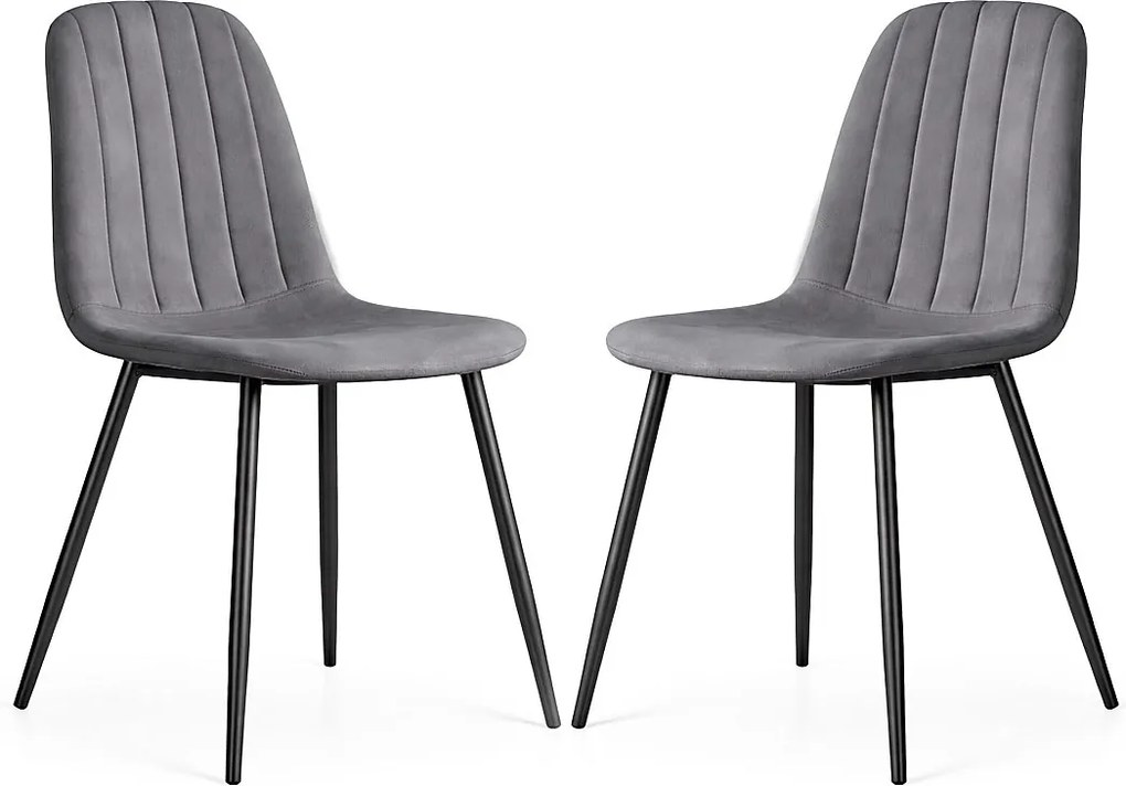 2x Welurowe krzesło tapicerowane pikowane Ciemny Grafit LUMO Czarne nogi
