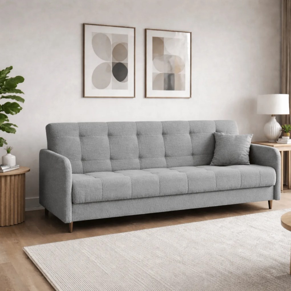 Sofa z Funkcją Spania TIVOLI Rozkładana Dwuosobowa Szara Boucle Nowoczesna