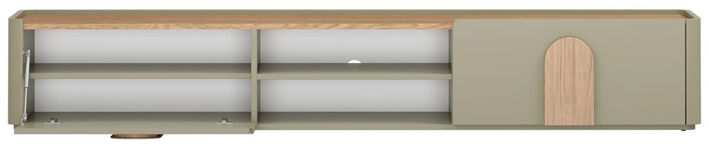 Szafka RTV Amilio 220 cm z szufladą - eukaliptus / dąb baltic dune / uchwyty dąb naturalny
