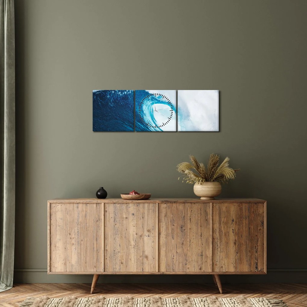 Obraz - Fala oceaniczna (z zegarem) (90x30 cm)