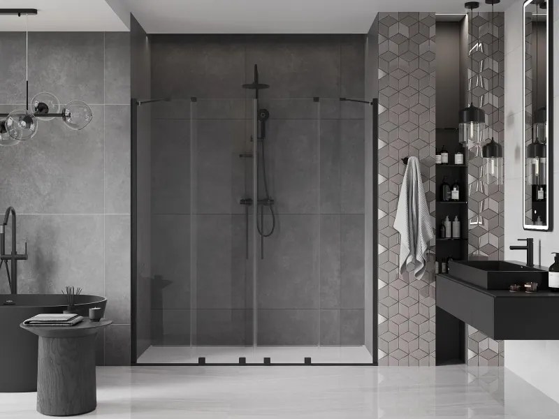 Mexen Velar Duo drzwi prysznicowe rozsuwane 170 cm, transparent, czarne - 871-170-000-02-70