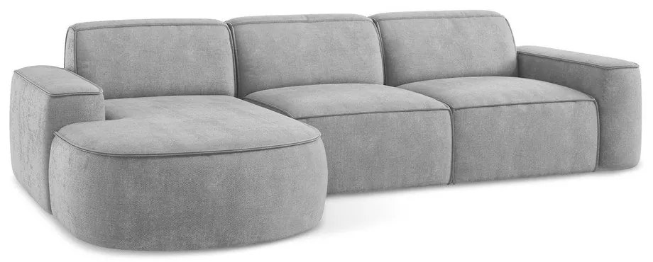 Jasnoszary narożnik z tkaniny szenilowej (lewostronny/z szezlongiem) Omao – Makamii