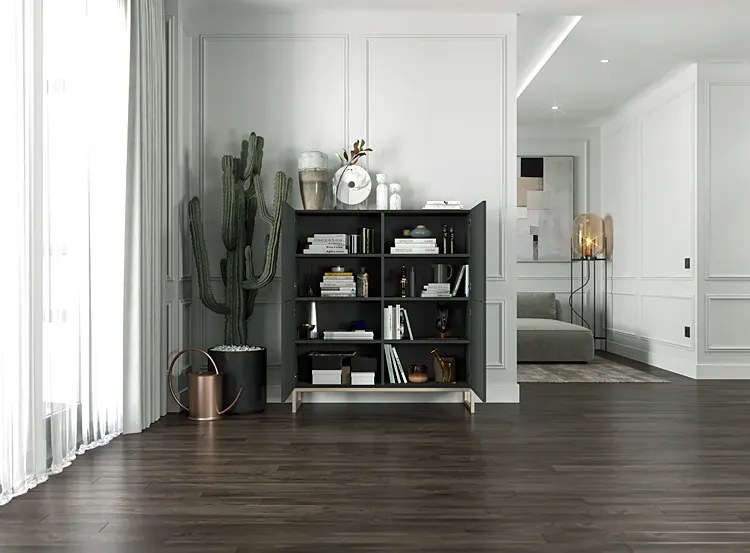 Czarna komoda z lamelowym frontem K4-R49