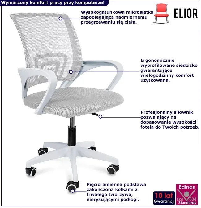Szare wygodne krzesło obrotowe do biurka R2-L77