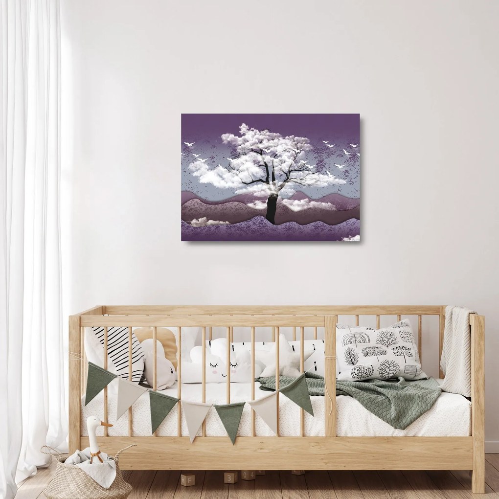 Obraz na szkle - Drzewo w chmurach (70x50 cm)