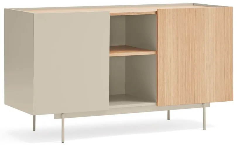 Beżowo-naturalna niska komoda w dekorze dębu 130x78 cm Otto – Teulat
