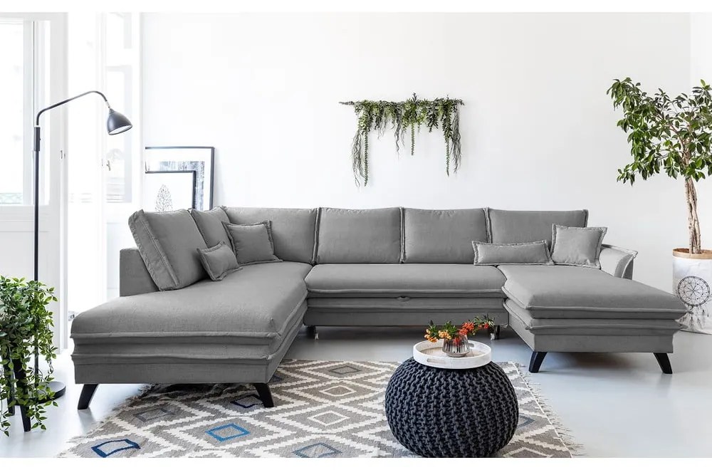 Szara rozkładana sofa w kształcie litery "U" Miuform Charming Charlie, lewostronna