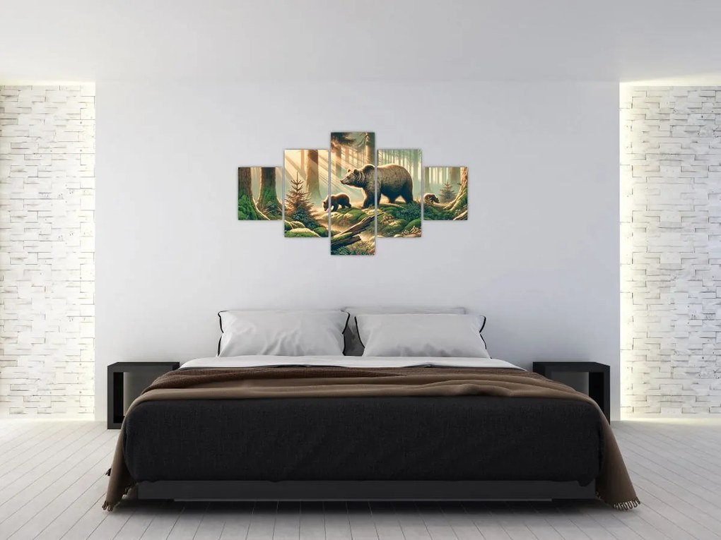 Obraz - Niedźwiedzie w lesie (125x70 cm)