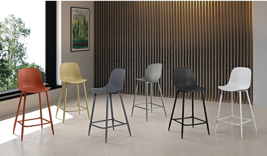 Frida - Stołek z polipropylenu w kolorze rdzy - zestaw 2 szt.