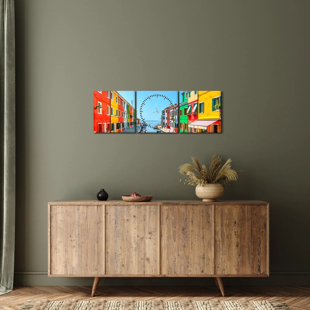 Obraz - Wyspa Burano, Wenecja, Włochy (z zegarem) (90x30 cm)