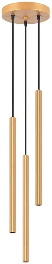 Złota lampa z 3 ryflowanymi długimi kloszami - A613 H2-K23
