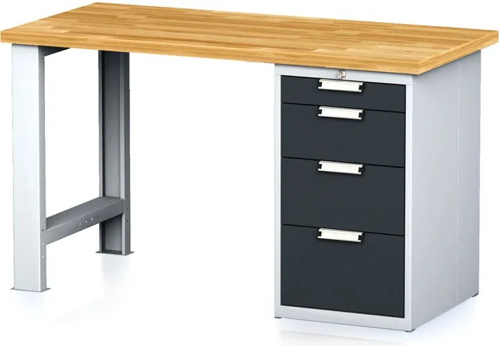 Stół warsztatowy MECHANIC, 1500x685x880 mm, 1x szufladowy kontener, 4 szuflady, grafitowy