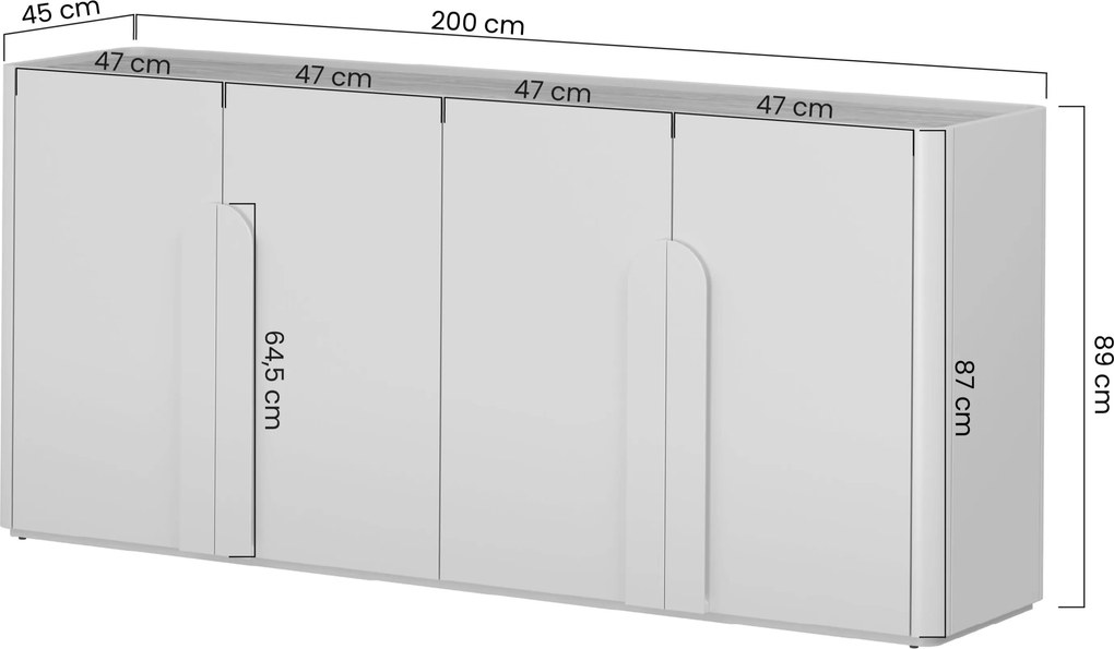 Komoda Amilio 200 cm czterodrzwiowa - eukaliptus / dąb baltic dune / uchwyty dąb naturalny