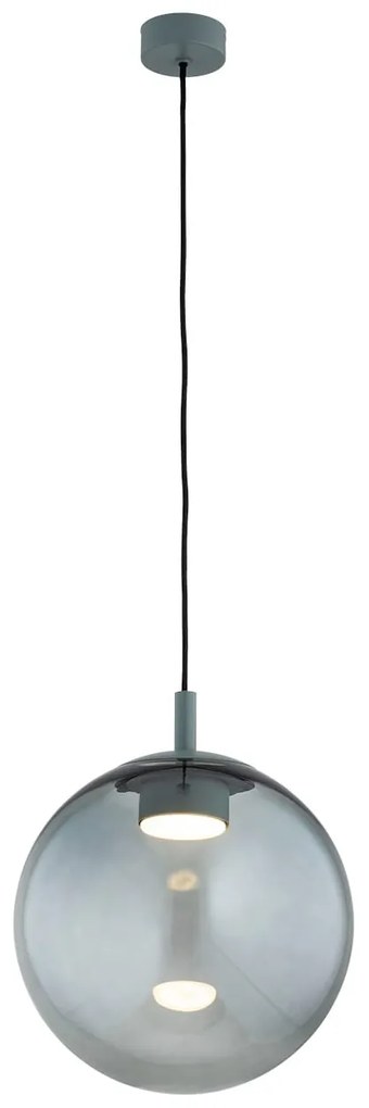 Designerska duża lampa wisząca szklana kula z ciemnym przydymionym szkłem i akcentami stalowymi w kolorze ciemnej zieleni Sacramento