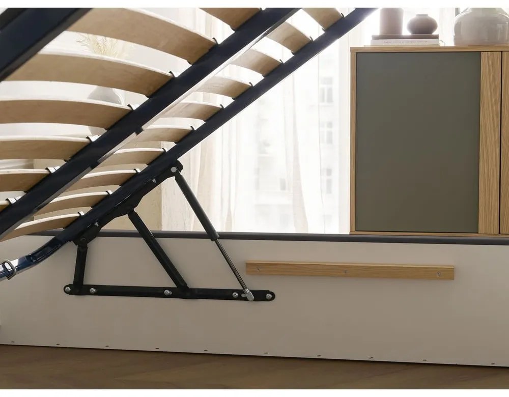 Ciemnoszare tapicerowane łóżko dwuosobowe ze schowkiem i stelażem 160x200 cm Badja – Bobochic Paris