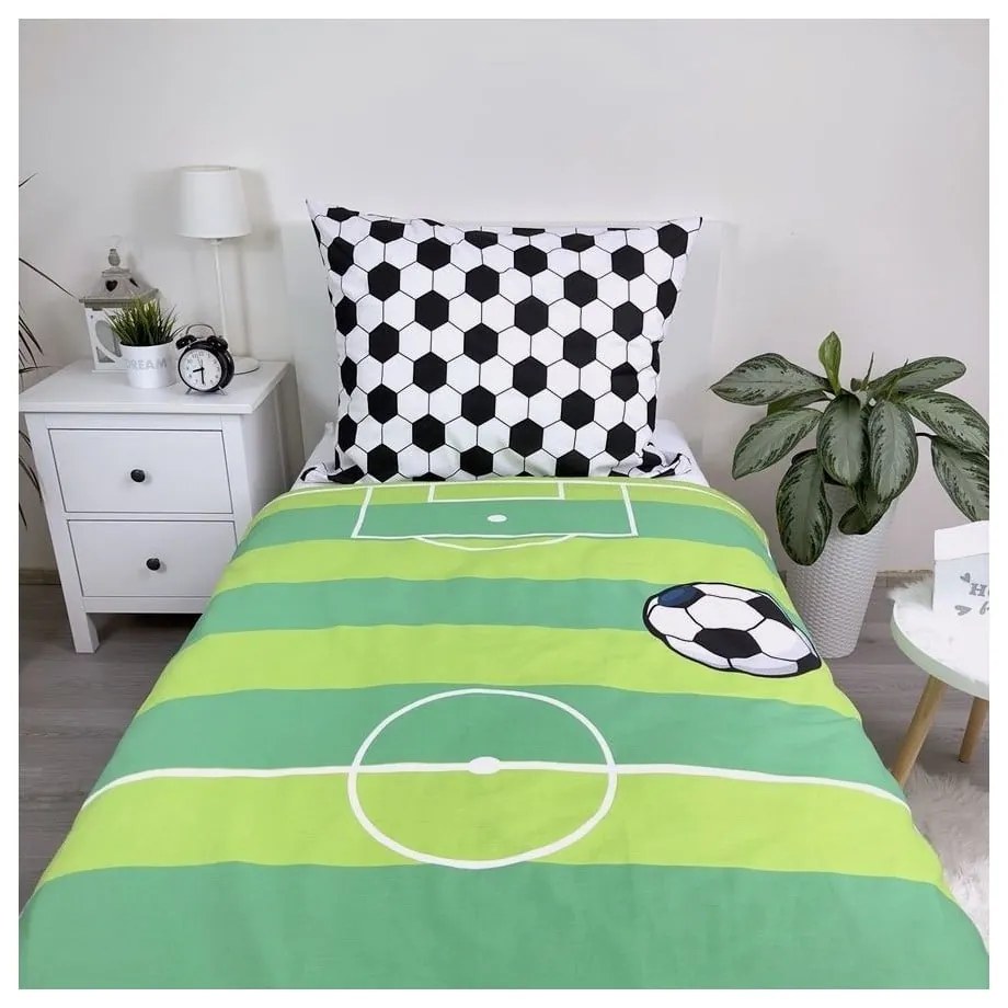 Zielona bawełniana pościel dziecięca jednoosobowa 140x200 cm Football – Jerry Fabrics