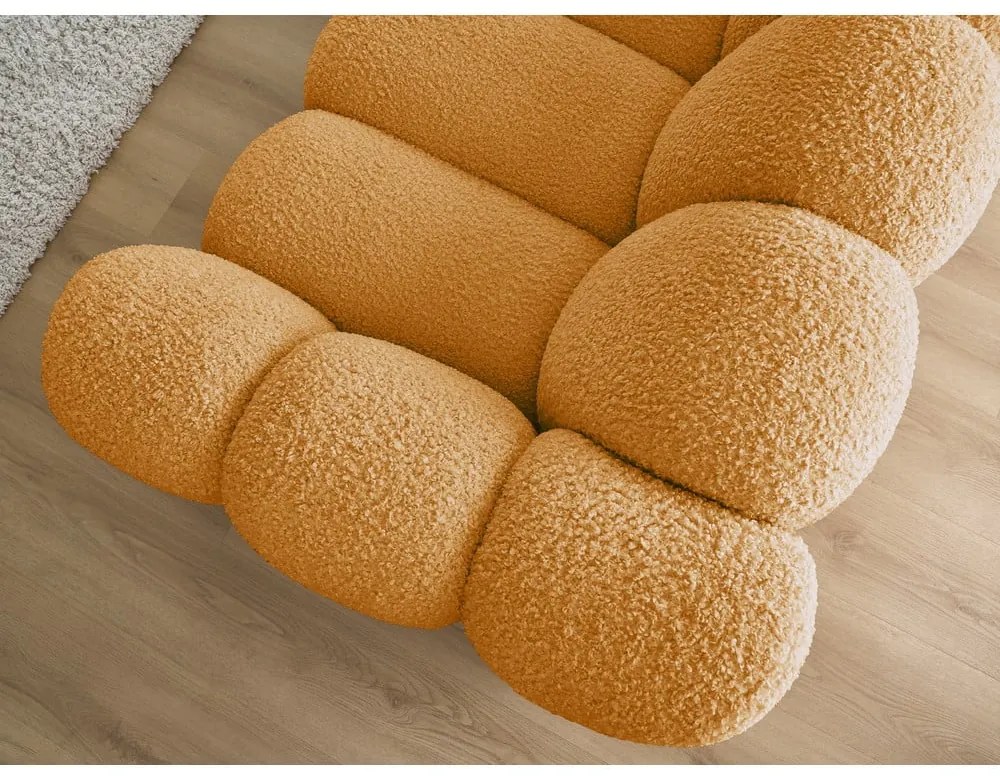 Musztardowa sofa z materiału bouclé 232 cm Hippolyte – Bobochic Paris