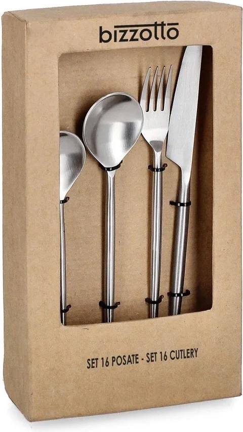 Sztućce 16 szt. ze stali nierdzewnej w kolorze srebra dla 4 osób Bronte – Bizzotto