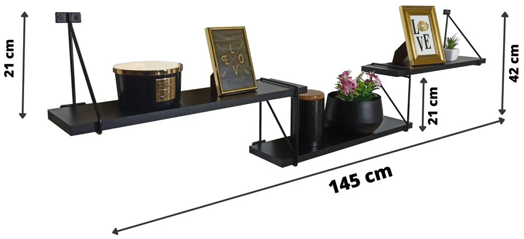 Czarna półka ścienna w stylu loft - Xeris 3X