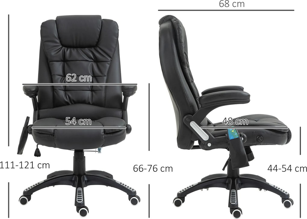 HOMCOM Krzesło biurowe ergonomiczne Funkcja masażu i ogrzewania Fotel Biurowy Obrotowy Maksymalny kąt oparcia 120kg Czarny | Aosom PL