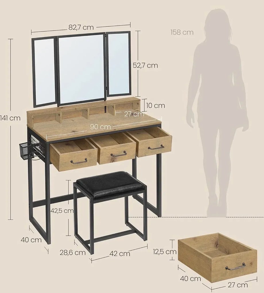 Nowoczesna toaletka z krzesłem dąb artisan M5-W06