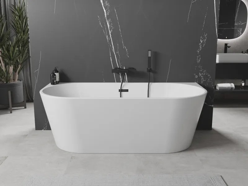 Mexen Oval wanna wolnostojąca przyścienna 180 x 80 cm, biała, przelew czarny - 52671808000-70
