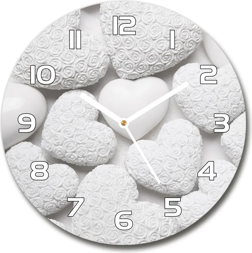 Zegar szklany okrągły Białe tło serca