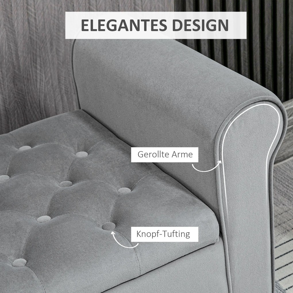 HOMCOM Ławka Tapicerowana z Przyciskami, Welurowa, 126 cm x 48,5 cm x 57 cm, Szary