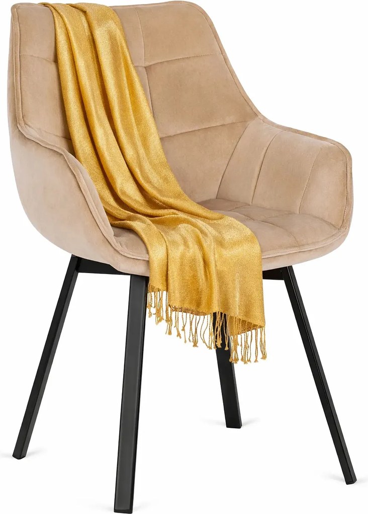 Beżowe Obrotowe Welurowe Krzesło Z Podłokietnikami F0-H35