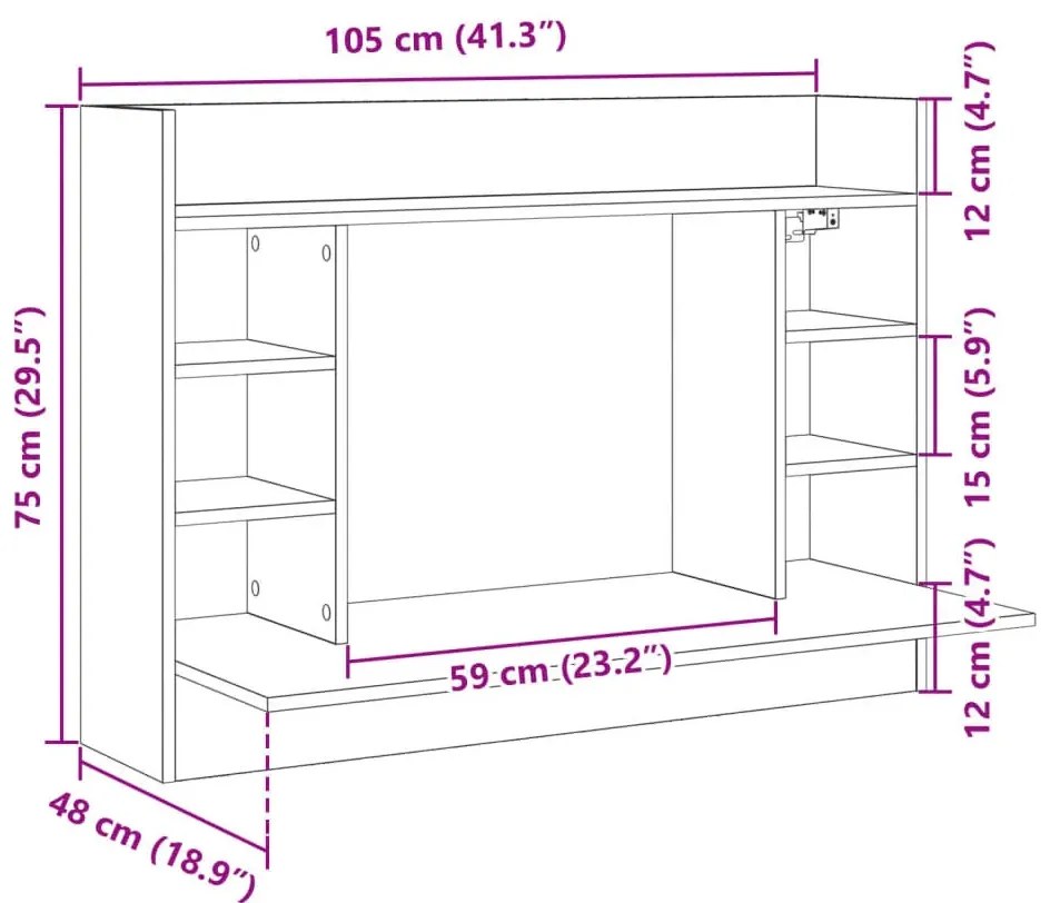 Minimalistyczne ścienne biurko szary dąb T0-W55