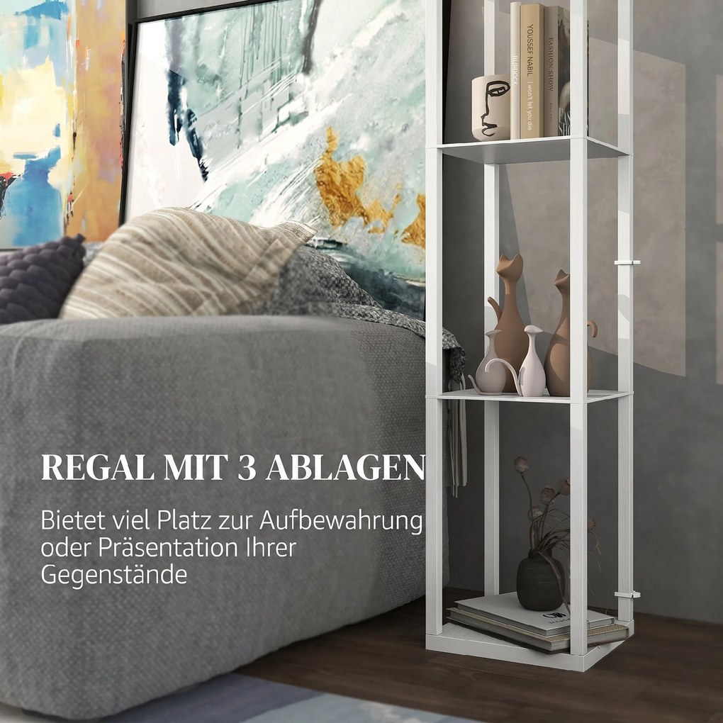 HOMCOM Lampa stojąca z półką, 3 półki, kompaktowe wymiary, MDF, biały | Aosom PL