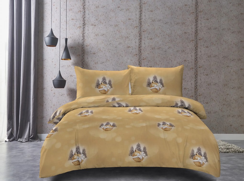PrzytulneMieszkanie.pl PrzytulneMieszkanie.pl Pościel z mikrofibry CHOINKI I OZDOBY żółta Rozmiar pościeli: 2 szt 70 x 90 cm | 200 x 220 cm