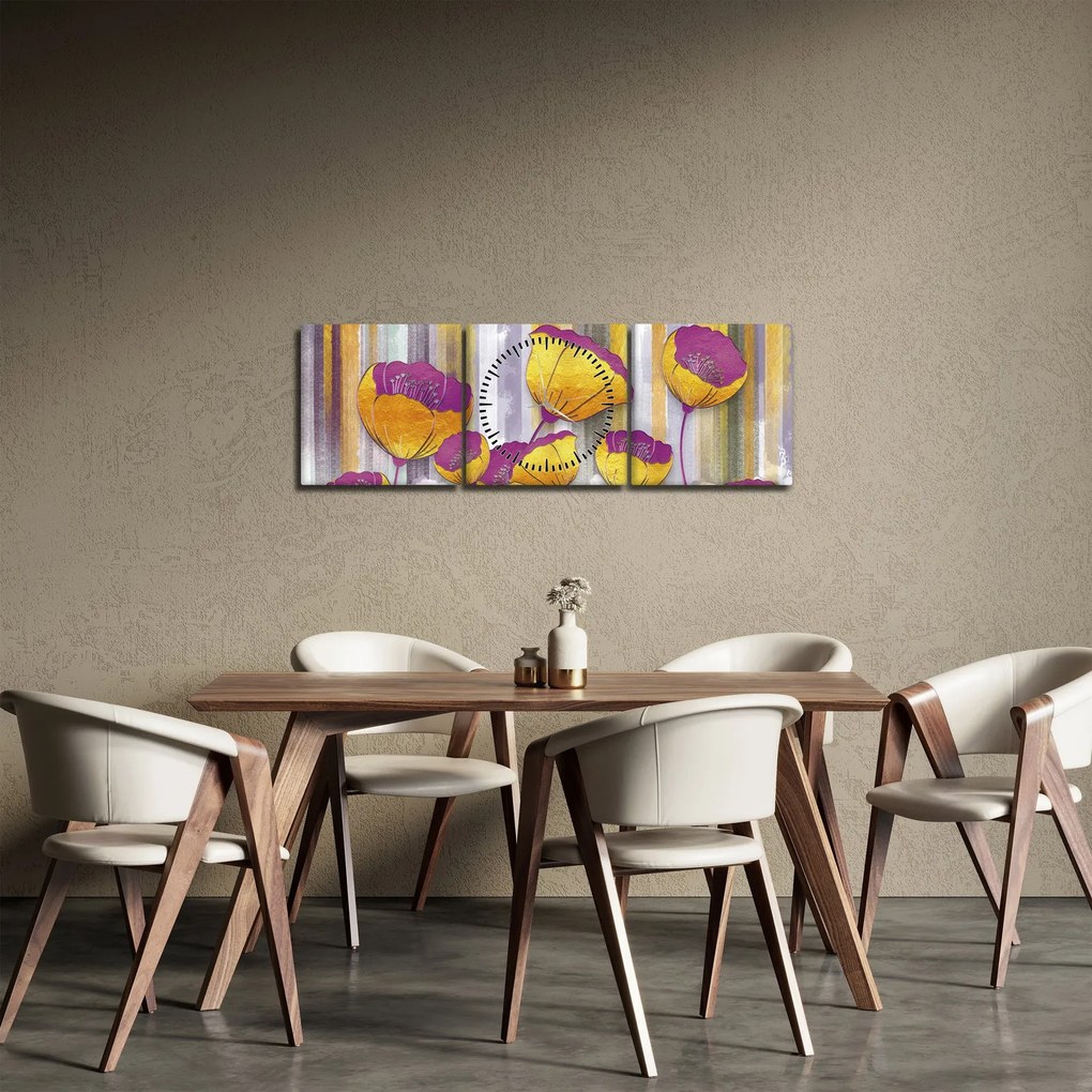 Obraz - Ilustracja kwiatów (z zegarem) (90x30 cm)