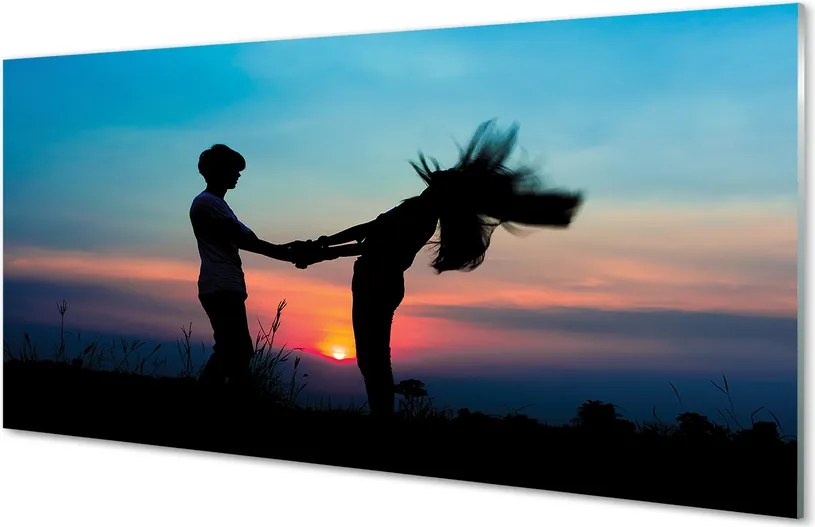 Panel szklany do Kuchni Sylwetki Ludzi o Zachodzie Słońca