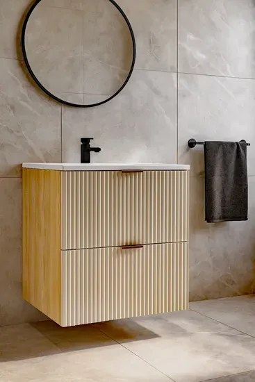 Umywalka ceramiczna z szafką wiszącą kaszmirowy + orzech G3-H39