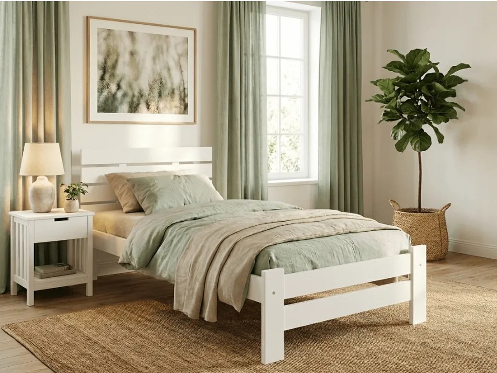 Łóżko PARIS podwyższone 80 x 200 cm, białe Stelaż: Ze stelażem listwowym rolowanym elastycznym, Materac: Materac Sommera 18 cm