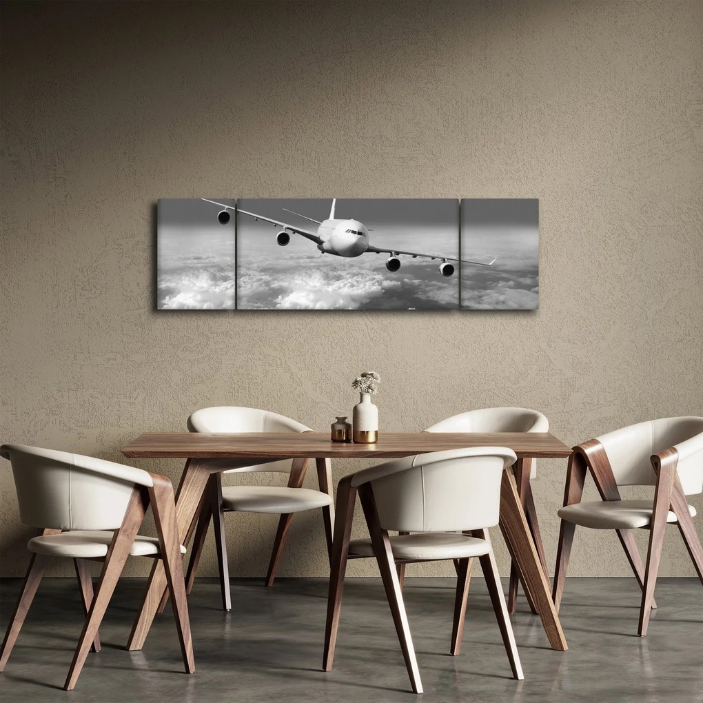 Obraz - Samolot w chmurach, czarno-biały (170x50 cm)